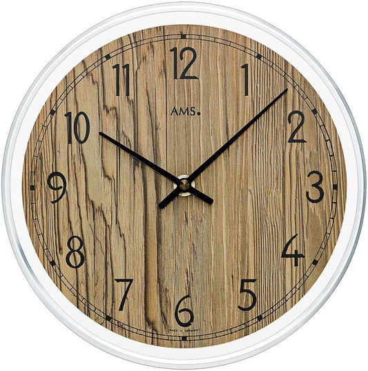 AMS Wanduhr 23 cm Ø Holz • Stilvolles Design • Präzises Quarzwerk