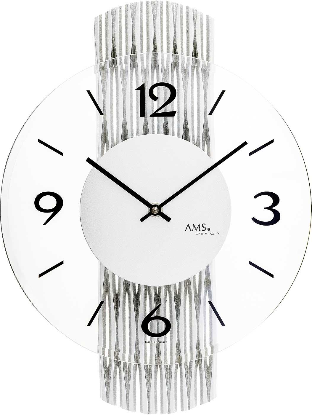 AMS Wanduhr 38x27x6 cm Glas, Holz • Modernes Design • Präzises Quarzwerk