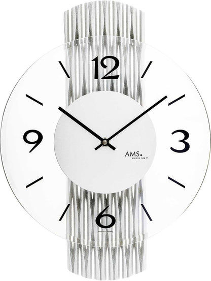 AMS Wanduhr 38x27x6 cm Glas, Holz • Modernes Design • Präzises Quarzwerk