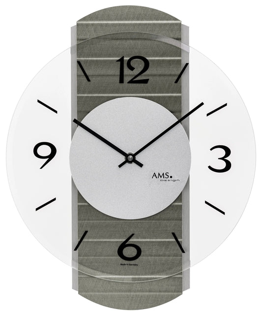 AMS Wanduhr • Holz & Aluminium • Modernes Design • Präzises Quarzwerk