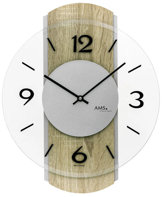 AMS Wanduhr 34x27 cm Holz, Aluminium • Modernes Design • Präzises Quarzwerk