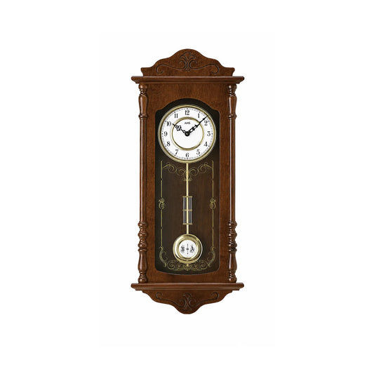 AMS W7013/1 Wanduhr Nussbaum • Westminster/Bim-Bam Schlagwerk • Quarz-Pendelwerk