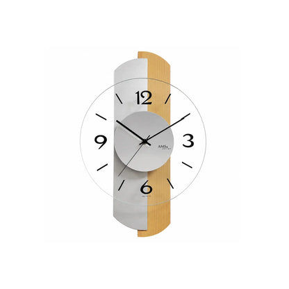 Wanduhr mit weißem Zifferblatt, schwarzen Zeigern und Sonoma-Buche-Holzgehäuse
