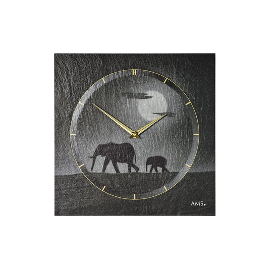 AMS W9524 Wanduhr Schwarz • Naturschiefer-Gehäuse • Airbrush-Design