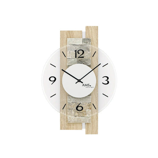 AMS W9542 Wanduhr Sonoma/Naturstein • Quarzwerk • Facettiertes Mineralglas
