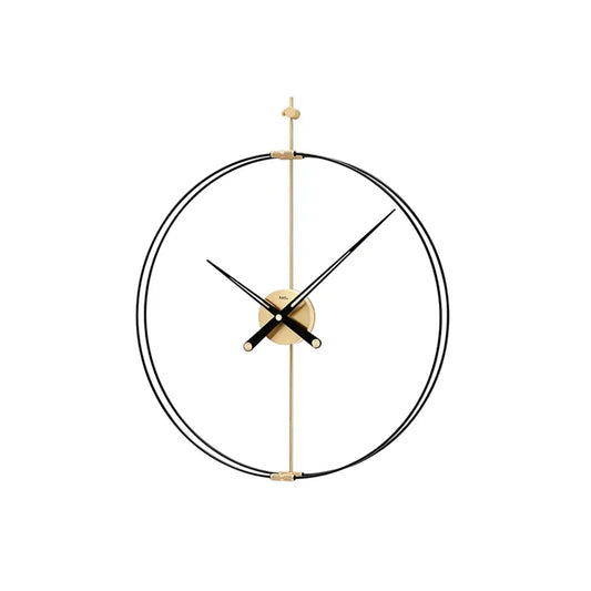 Wanduhr mit schwarzem Ring, goldener Mittelplatte und kreuzenden schwarzen Zeigern