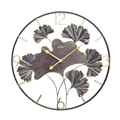AMS Design W9704 Wanduhr • Ginkgo Metall-Design • Quarzwerk