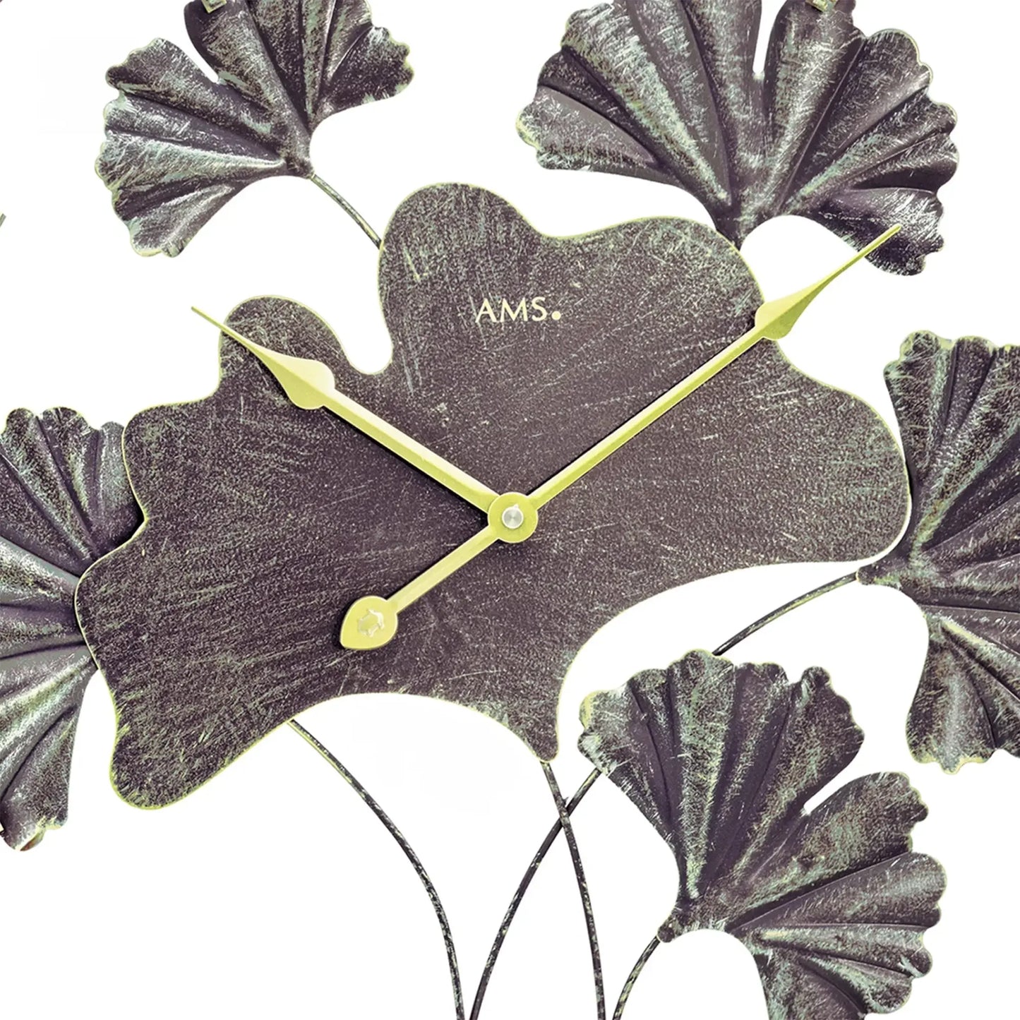 AMS Design W9704 Wanduhr • Ginkgo Metall-Design • Quarzwerk
