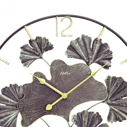AMS Design W9704 Wanduhr • Ginkgo Metall-Design • Quarzwerk