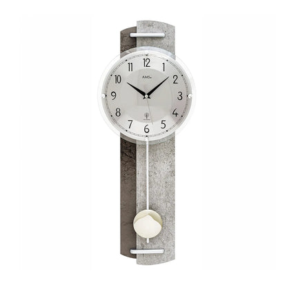 Steinstruktur-Wanduhr mit Pendelwerk, rundes Zifferblatt, grau und weiß