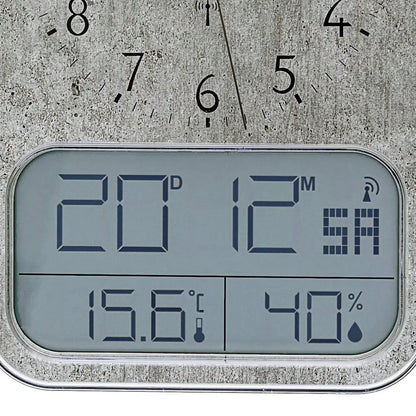 Wanduhr mit Funk-Digitalanzeige, zeigt Uhrzeit, Temperatur und Luftfeuchtigkeit