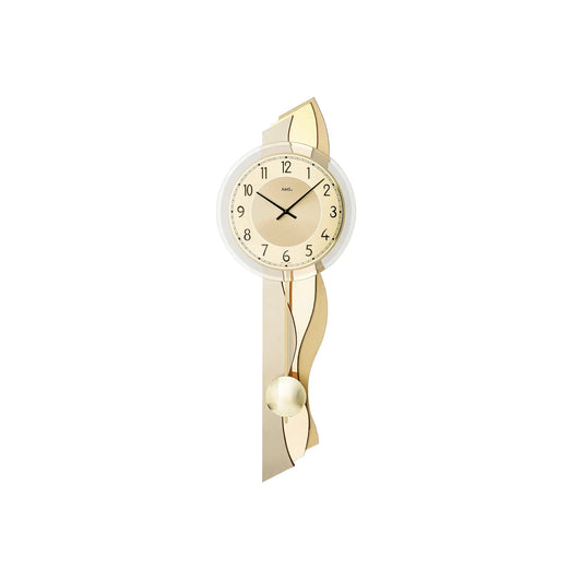 AMS W7477 Wanduhr Messing/Aluminium • Quarz-Pendelwerk • Facettiertes Mineralglas