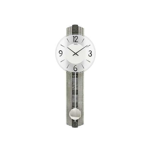 AMS W7490 Wanduhr Steinoptik • Quarz-Pendelwerk • Mineralglas