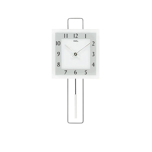 AMS W7504 Wanduhr Silber • Quarz-Pendelwerk • Metall-Design mit Mineralglas