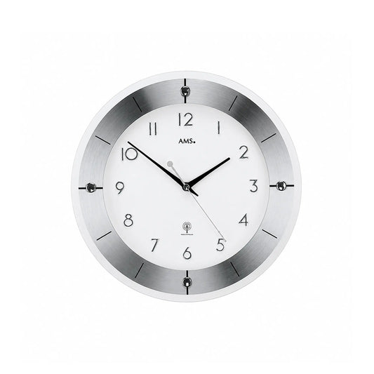 AMS W9448 Wanduhr Silber • Facettiertes Mineralglas • Geschliffenes Aluminium