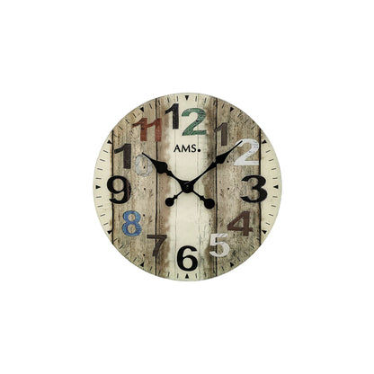 AMS W9650 Wanduhr Bedruckt Bräunlich • Quarzwerk • Mineralglas