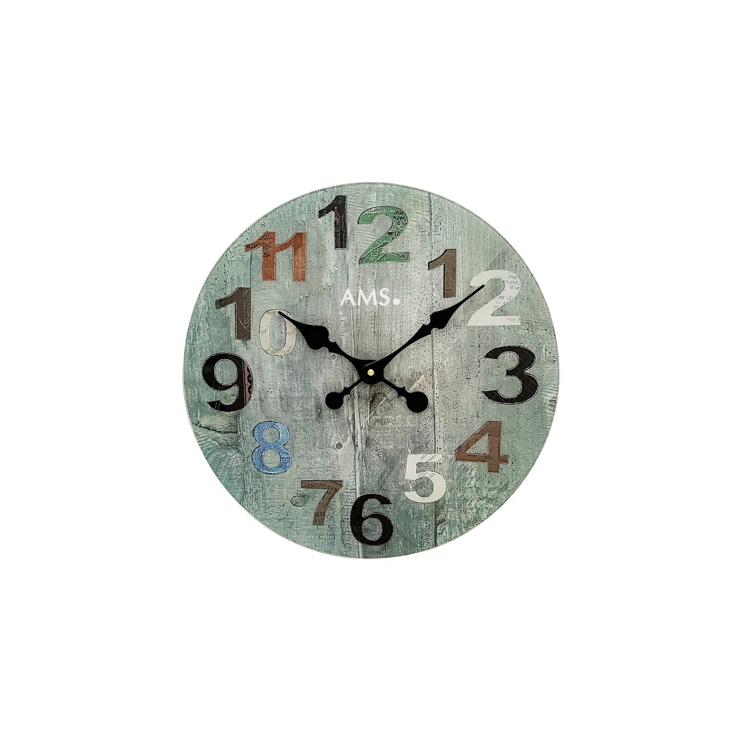 AMS W9651 Wanduhr Grünlich • Quarzwerk • Mineralglas