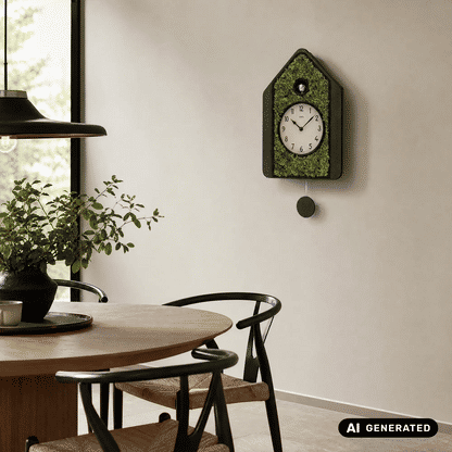AMS Design W7497 Pendeluhr • Echte Mooseinlage • Quarzwerk mit Kuckucksruf