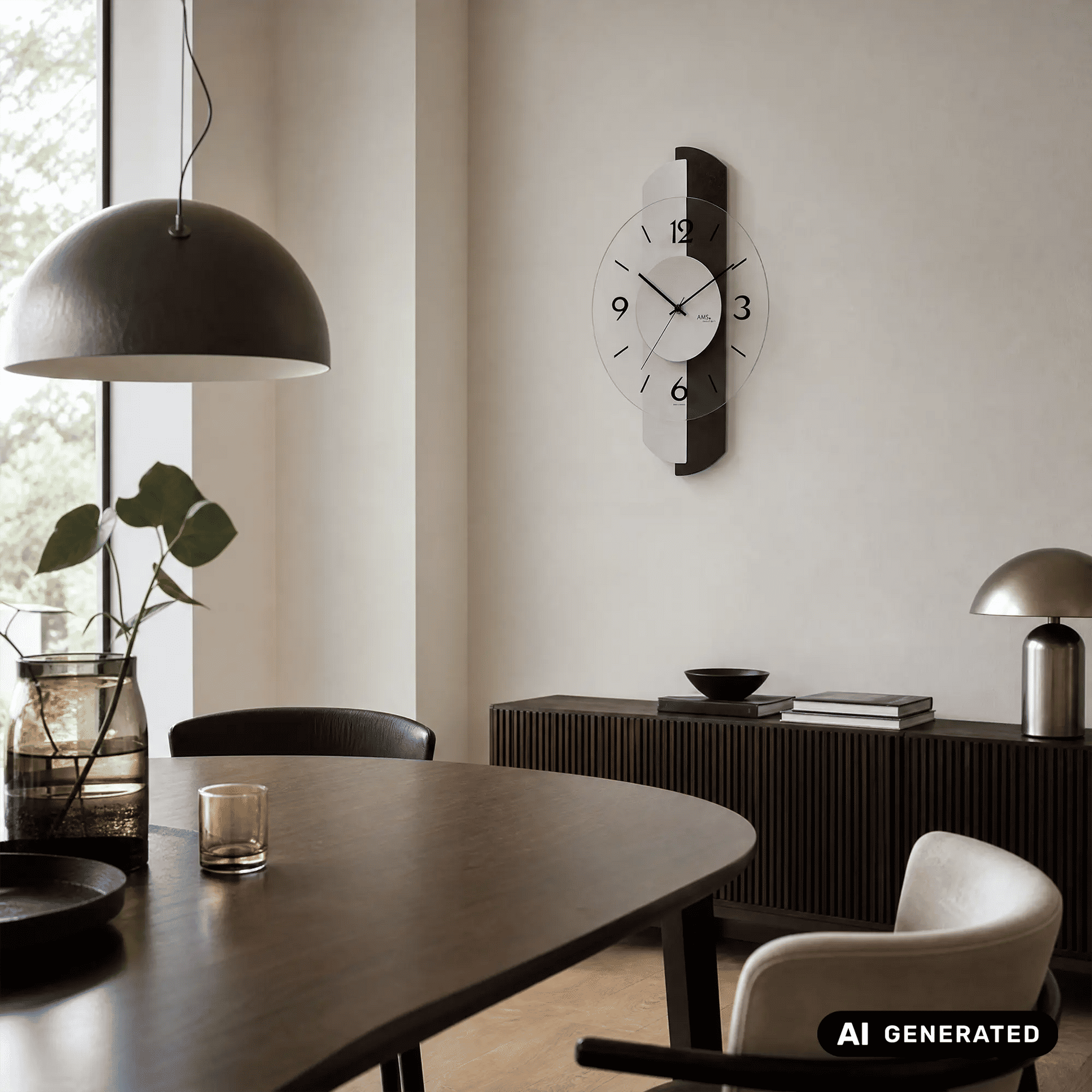 Wanduhr anthrazit/silber mit Mineralglas, schwarzem Ziffernblatt und Zeigern