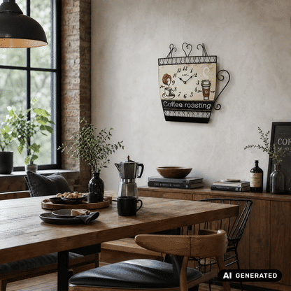Wanduhr im Kaffeeröstung-Design mit schwarzem Rahmen, Analog-Uhrzeigern