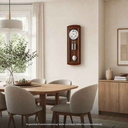 Hermle Wanduhr mit Kabelzug-Uhrwerk, braunes Holzgehäuse und Pendeloptik