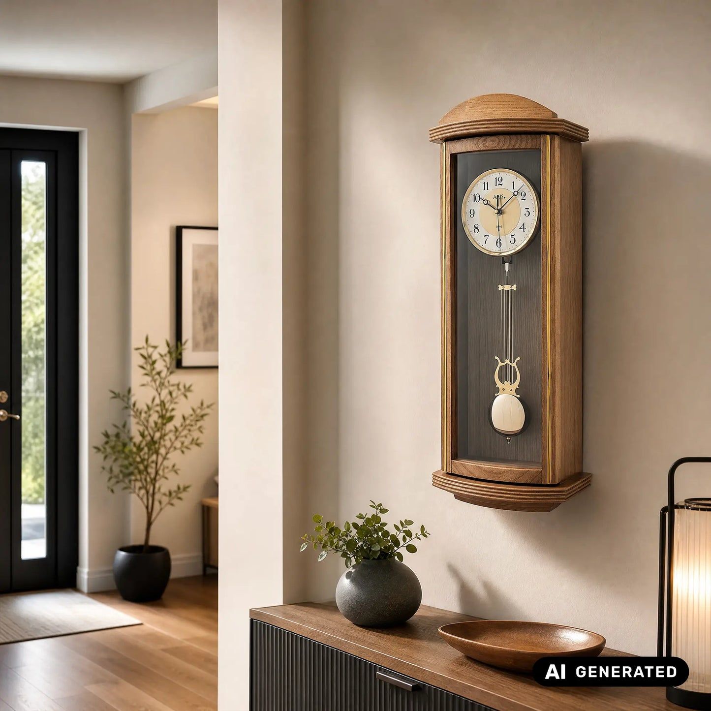 AMS Funk F5015/4 Wanduhr • Eichelackiert Holzgehäuse • Pendel mit Westminster-Schlagwerk