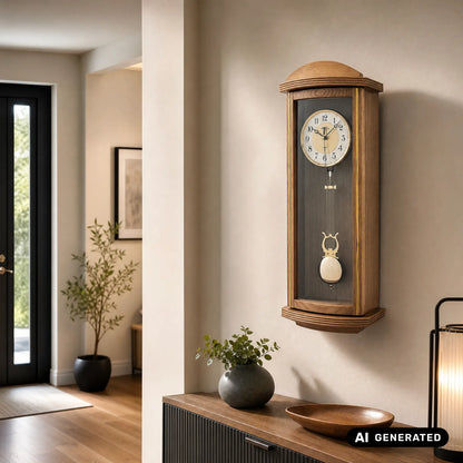 AMS Funk F5015/4 Wanduhr • Eichelackiert Holzgehäuse • Pendel mit Westminster-Schlagwerk