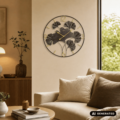 AMS Design W9704 Wanduhr • Ginkgo Metall-Design • Quarzwerk