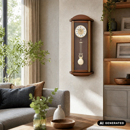 AMS F5015/1 Funk-Pendelwanduhr Nussbaum • Funkgesteuertes Quarzwerk • Pendel mit Westminster-Schlagwerk