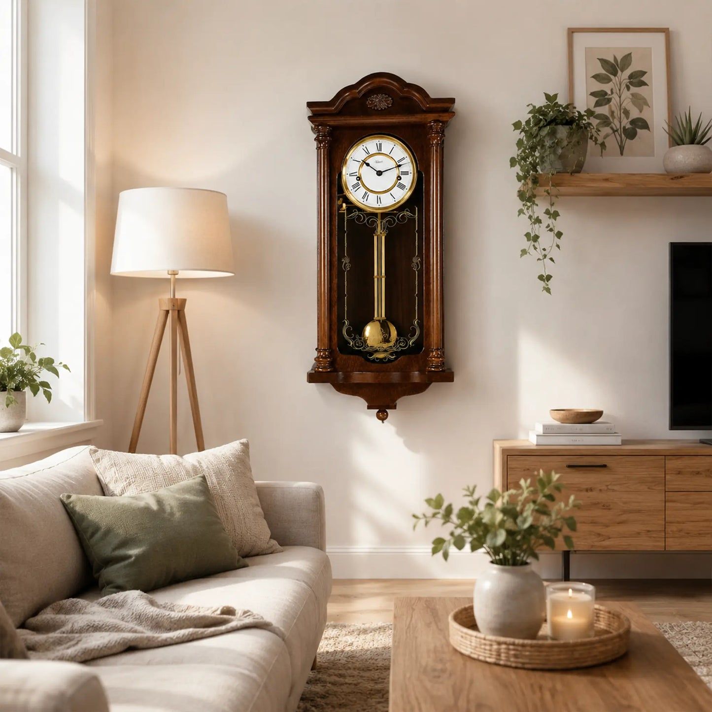Hermle Wanduhr 68x29x11 cm Holz • Mechanisches 14-Tage-Uhrwerk • Halbstundenschlag