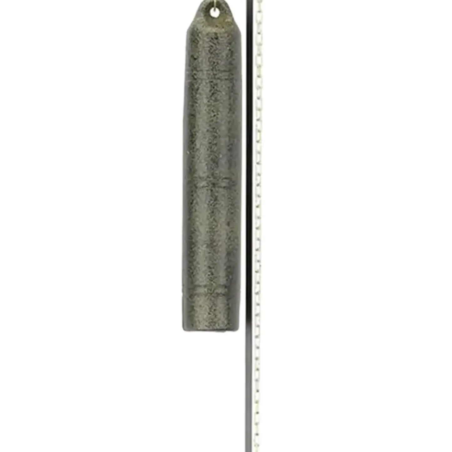 Wanduhr-Gewicht: grauer Zylinder mit Aufhängöse und Kette