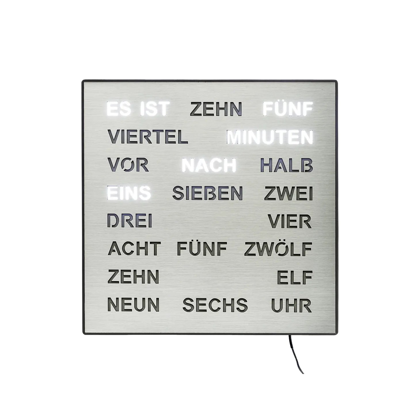 AMS T1245 Tisch- und Wanduhr Aluminium • Wortuhr mit LED-Anzeige • Netz- und Wandbetrieb