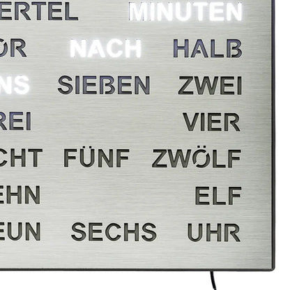 AMS T1245 Tisch- und Wanduhr Aluminium • Wortuhr mit LED-Anzeige • Netz- und Wandbetrieb
