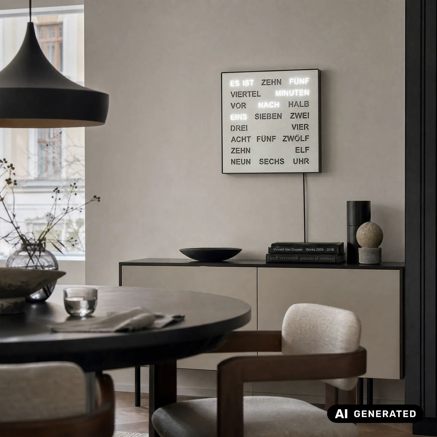 AMS T1245 Tisch- und Wanduhr Aluminium • Wortuhr mit LED-Anzeige • Netz- und Wandbetrieb