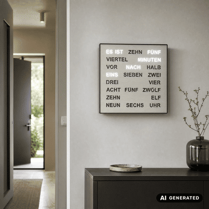 AMS T1245 Tisch- und Wanduhr Aluminium • Wortuhr mit LED-Anzeige • Netz- und Wandbetrieb