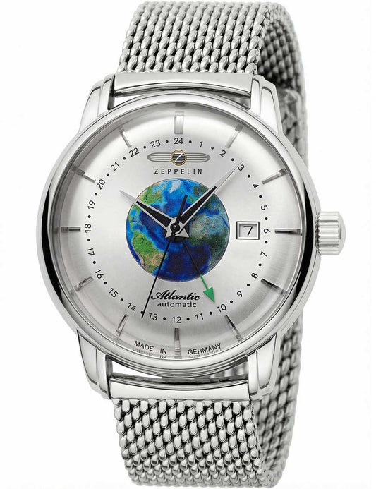 Zeppelin Atlantik GMT 8468M-1 Herrenuhr Schwarz • Automatikwerk mit GMT-Funktion • Edelstahl-Meshband