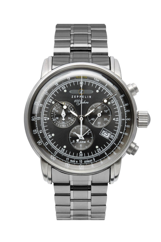 Zeppelin 100 Jahre Zeppelin 7680MB-2 Herrenuhr Schwarz • Schweizer Quarzchronograph Ronda 5130.D • Milanaise-Armband mit