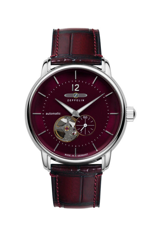 Zeppelin LZ120 Bodensee 8166-5 Herrenuhr Dunkelrot • Offenes Herz Automatikwerk • Mineralglas K1