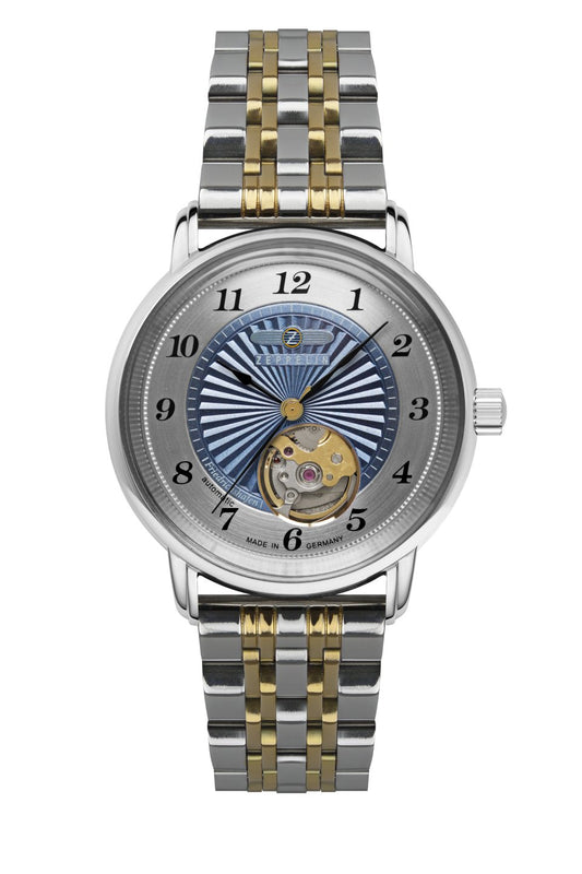 Zeppelin Friedrichshafen 8567M-3 Unisex Armbanduhr Bicolor • Open-Heart-Automatik • Miyota 90S5