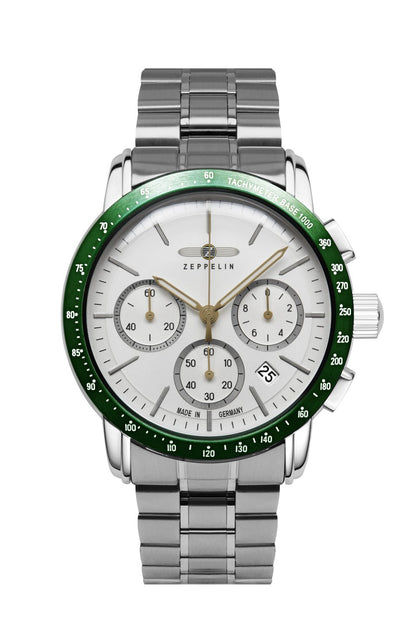 Zeppelin New York 8878MB-4 Herrenuhr Weiß • Japanisches Quarzwerk Citizen-Miyota 6S20 • Tachymeter-Lünette
