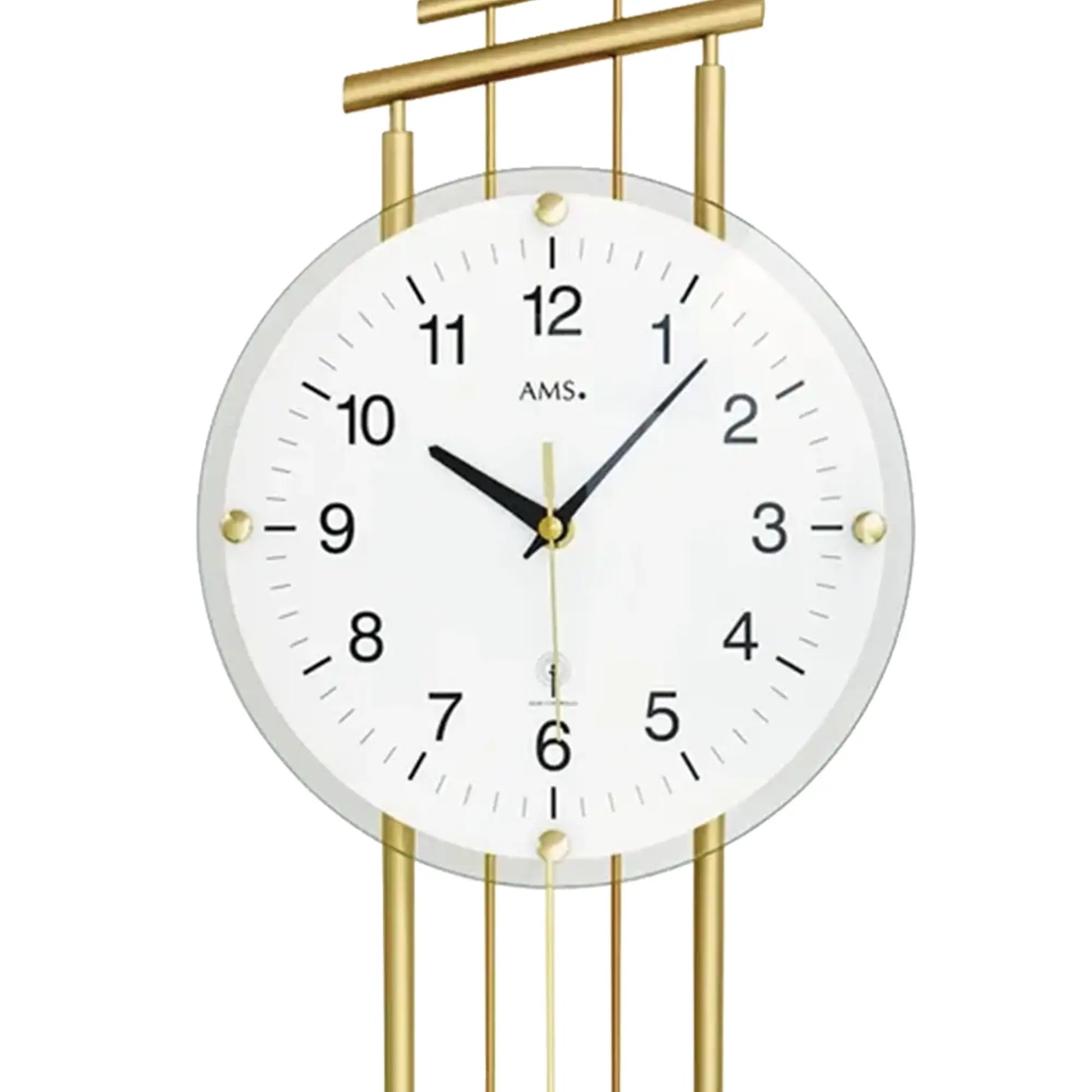 Wanduhr-Zifferblatt mit AMS-Schrift und Messingzeigern