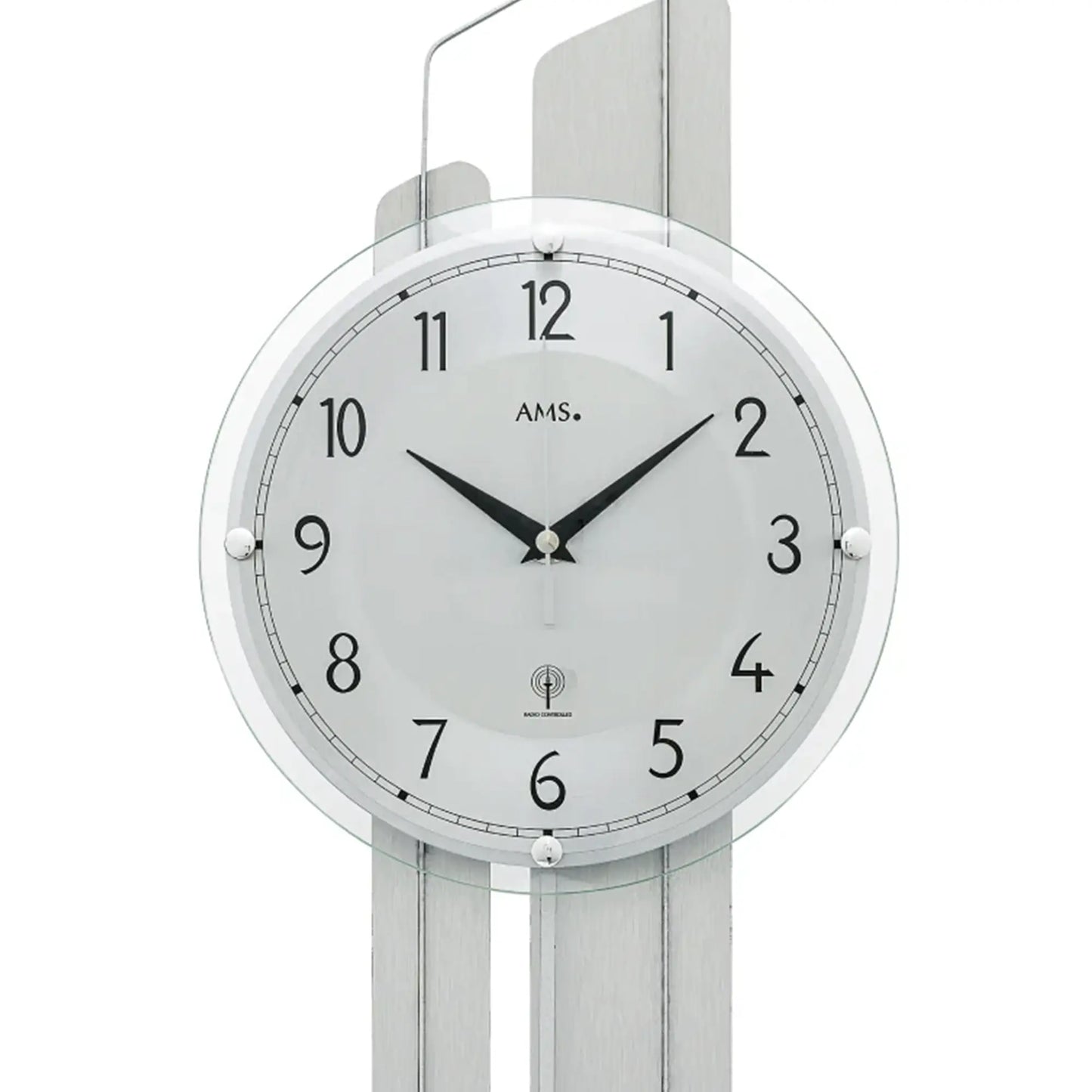 AMS Wanduhr mit rundem Zifferblatt, Zeigern und gewölbter Glasabdeckung