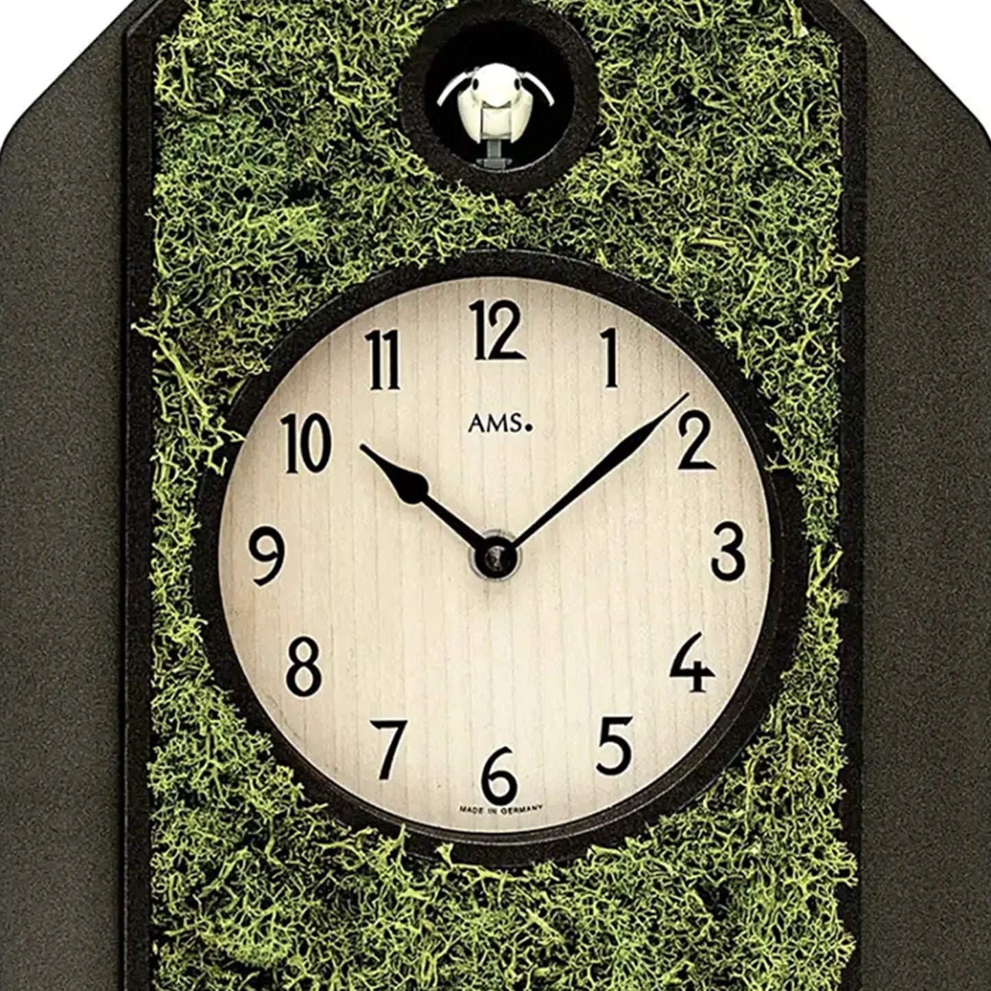 AMS Design W7497 Pendeluhr • Echte Mooseinlage • Quarzwerk mit Kuckucksruf