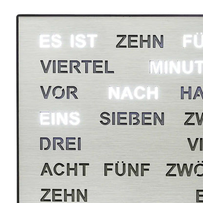 AMS T1245 Tisch- und Wanduhr Aluminium • Wortuhr mit LED-Anzeige • Netz- und Wandbetrieb