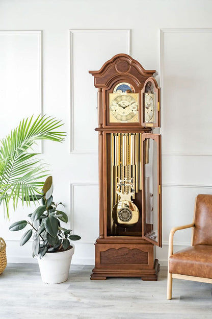 Horloge de parquet Hermle 206x61x33 cm bois • Mouvement mécanique 8 jours • Triple sonnerie