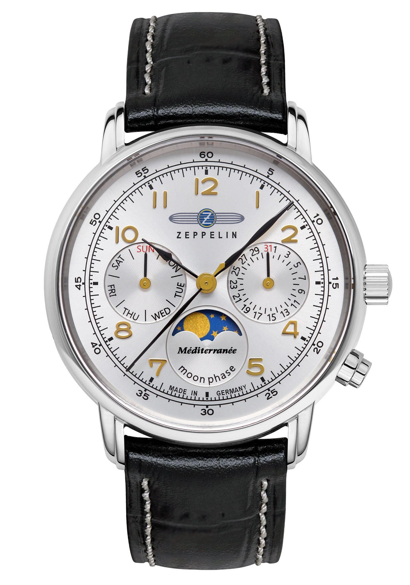 Zegarek damski Zeppelin 100 Jahre Méditerranée 9637-1, kolor srebrny • mechanizm z fazami księżyca • wyprodukowano w Niemczech