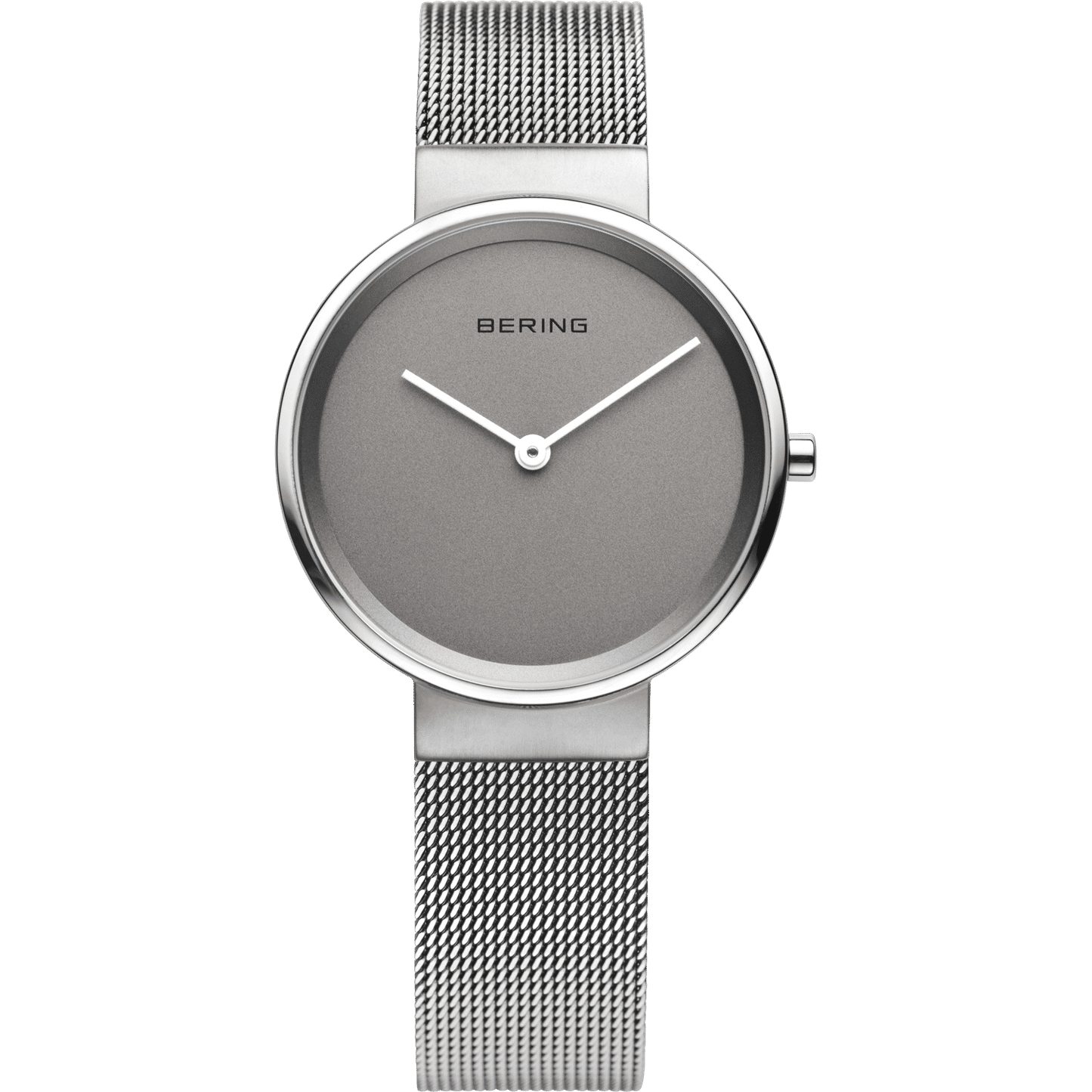 Damenuhr mit grauem Zifferblatt und Milanaise-Armband, runde Lünette, 3-Zeiger-Design