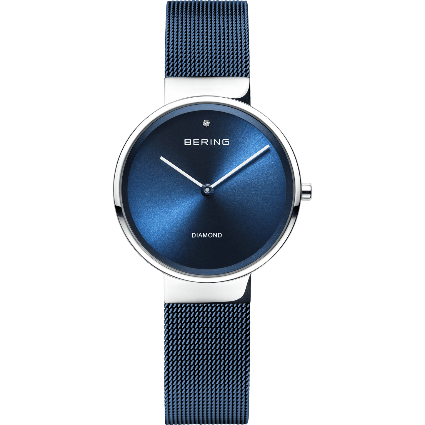 Damenuhr mit blauem Zifferblatt, Milanaise-Armband und DIAMOND-Markierung