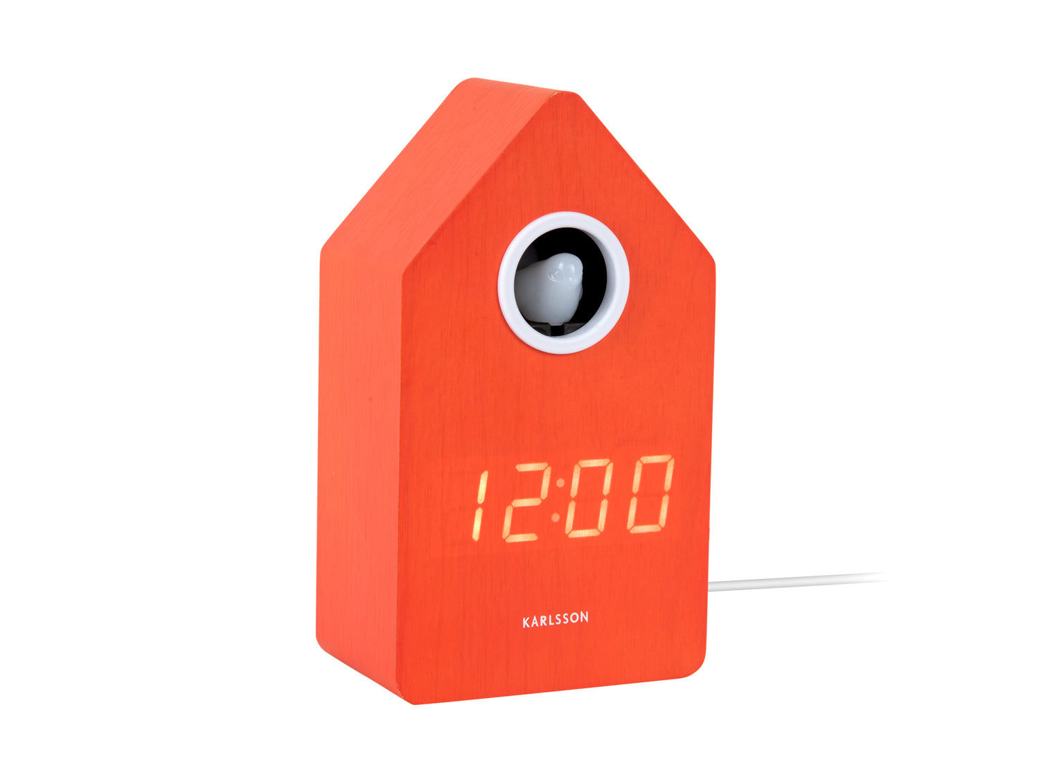 Zegar z kukułką LED w pomarańczowym drewnianym domku z cyframi LED 12:00