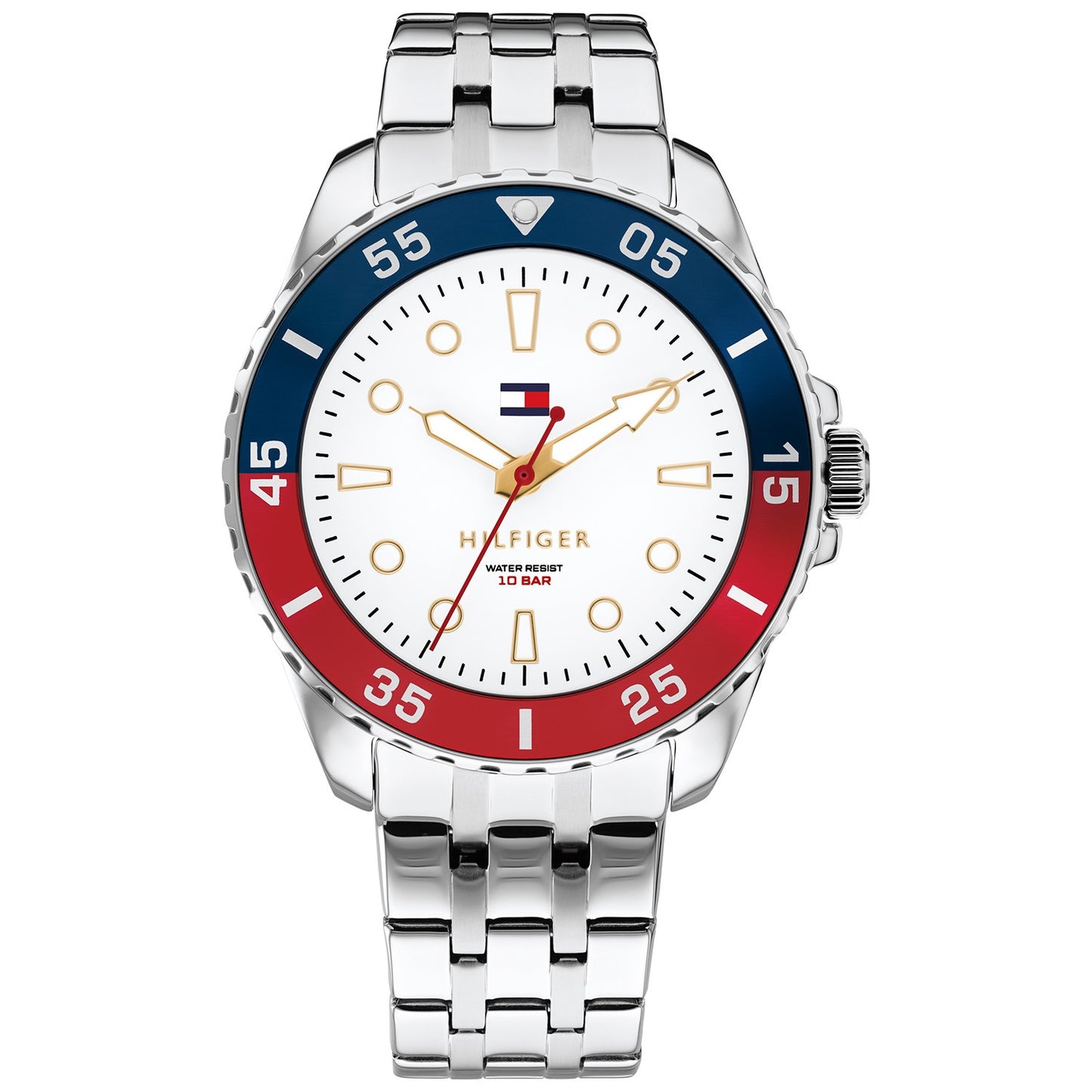 Tommy Hilfiger Jugendarmbanduhr: blau-weißes Zifferblatt, Stahlband